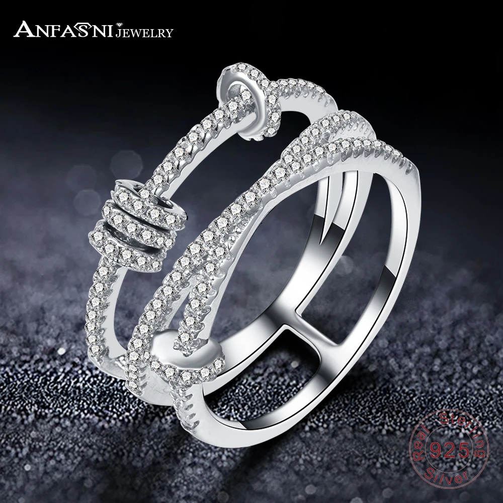 

ANFASNI Fashion Party Accessories Unique Design 925 Sterling Silver Circle Rings For Women Jewelry Gift Four Colors CGSRI0038