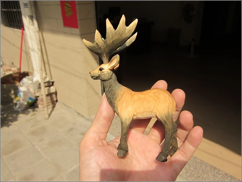 

Hand-carved deer statue,wood carving ornaments,home decoration accessories,tabletop ornaments, handmade animal deer decor (A270)