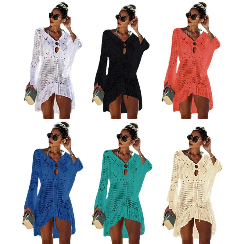 

Knitting Rashguard Hollow Beach Blouse Holiday Swimsuit Sun Protection Clothing Female