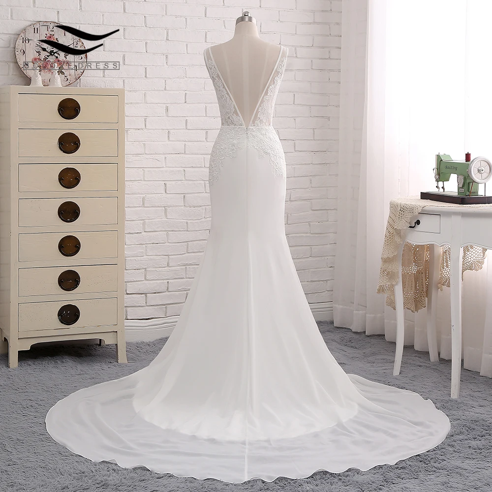 Sexy Chiffon Chapel Train Long Cap Sleeves Wedding Dress Mermaid Real Photos Bridal Gown 2018 SLD-W593 4