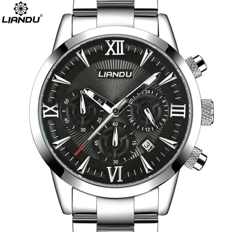 Beste LIANDU Meerdere Tijdzone mannen Mode Business Horloge Chronograaf Unieke Gegraveerde Dial Militaire Sport Horloges Relogio Masculino