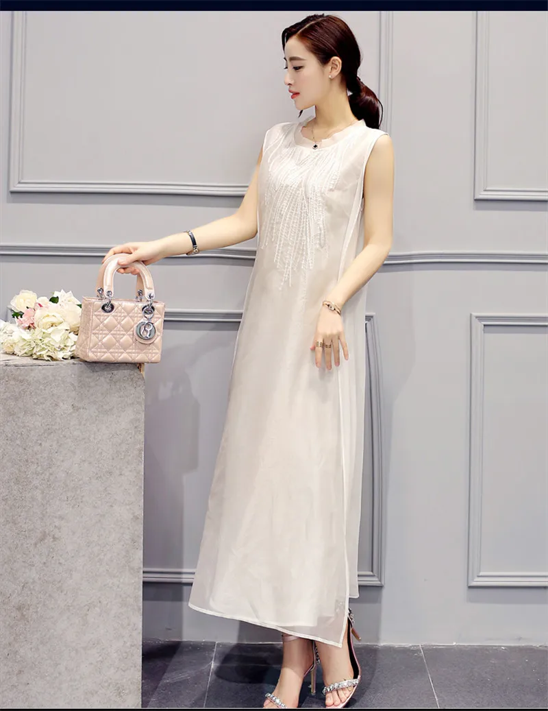 Женское винтажное элегантное платье хорошего качества с круглым вырезом до середины икры vestidos женские повседневные свободные платья без рукавов размера плюс S-5XL