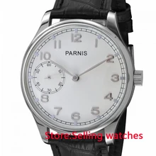 44mm Parnis Case White Dial Hand Wind 6497 Mechanical mens Watch