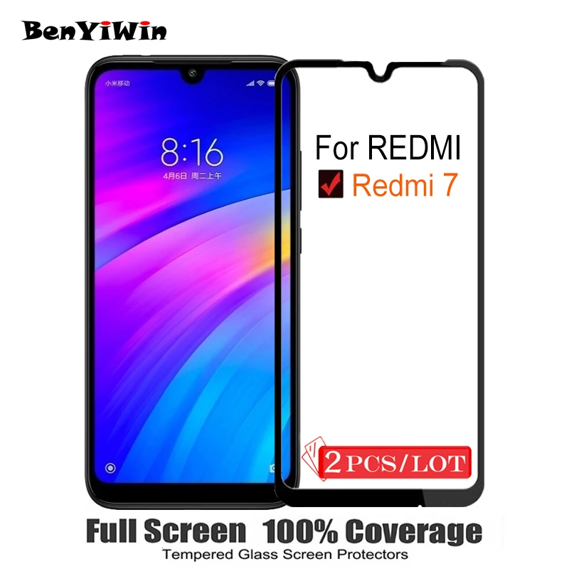 2 шт Полное покрытие закаленное стекло для XIAOMI Redmi 7 Защита экрана 9H на защитное стекло чехол для Redmi7 пленка