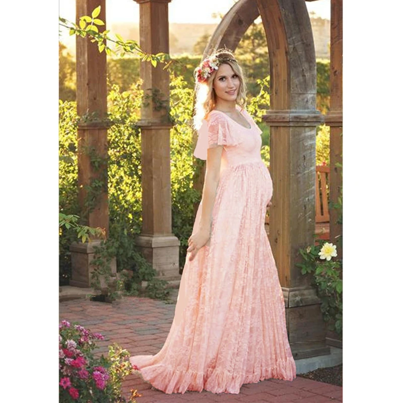 Elegant Maternity Dress Photography Props White Lace Sexy Maxi Dress