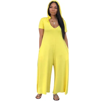 

Spring Summer Women Jumpsuit Bodycon Playsuit Bodysuit Overalls Rompers Plus Size Solid Color Hooded Loose Pants Jumpsuits
