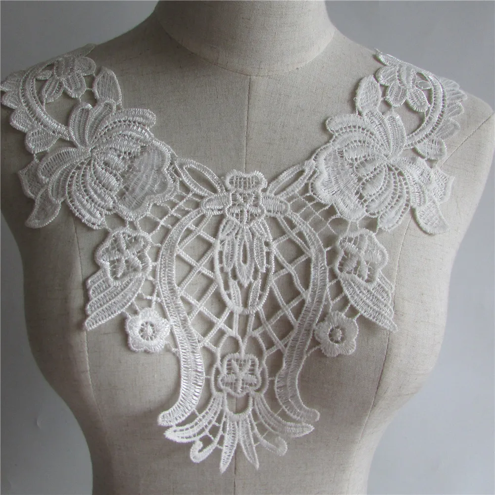 high quality white Embroidered Lace Collar Neckline Venise Applique