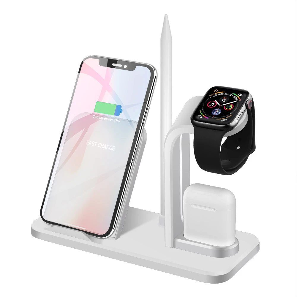 White DCAE Qi Беспроводное зарядное устройство 10 Вт Быстрая зарядка подставка для IPhone 11 8 XS X XR Apple Watch 5 4 3 2 1 Airpods держатель для samsung S10 S9 - Тип штекера: White