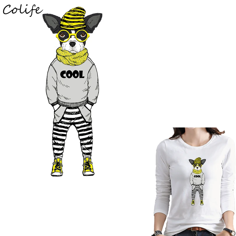 

Iron On Patch Cool Dog Washable DIY Accessory New Design Print On T-Shirt Clothes Decoration Parches 28x10cm