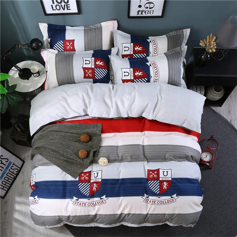 

4pcs/set Simple Stripe Kid Room Bed Linen Cover Set Pillowcase Duvet Cover Sheet Set Bedclothes Twin Bedding Set for Children