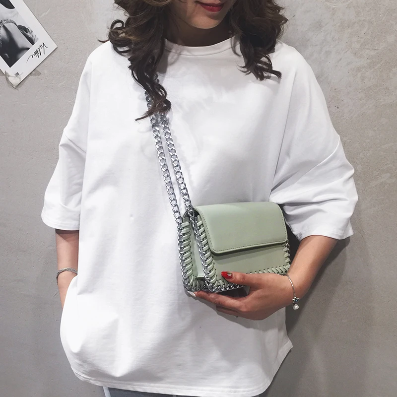 Joker small square bag south Korean version of the new design sense double chain decoration single shoulder diagonal cross