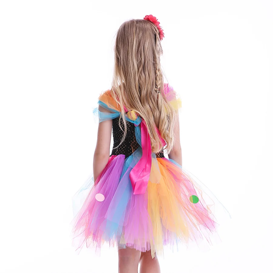 Girls Rainbow Fancy Halloween Tutu Dress Princess Handmade Multi Coloured Tulle Clothing Children Cosplay Clown Pageant Costume (11)