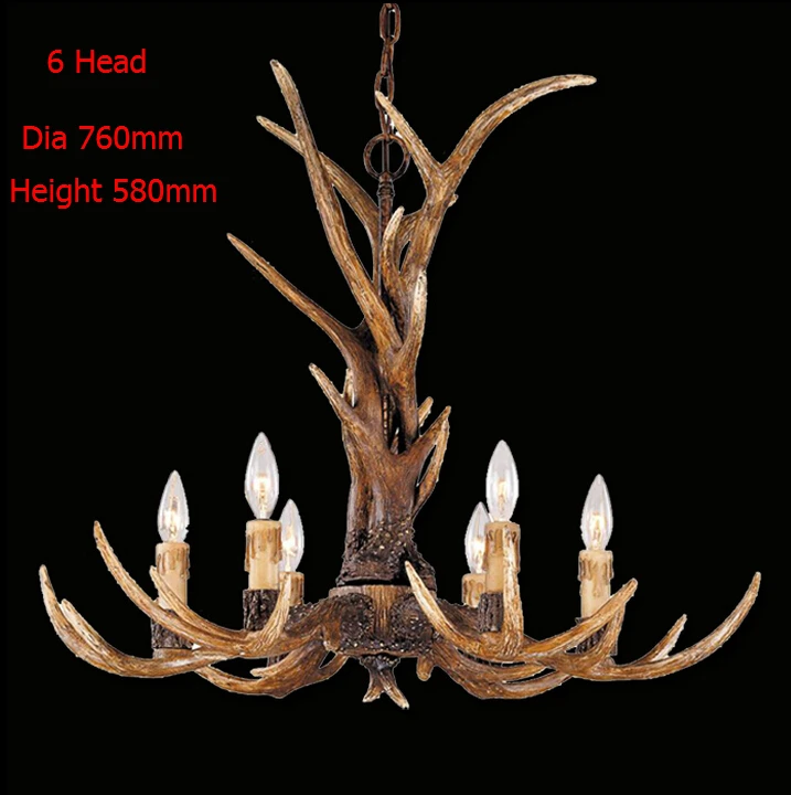 Europe Country 6 Head Candle Antler Chandelier American Retro Resin