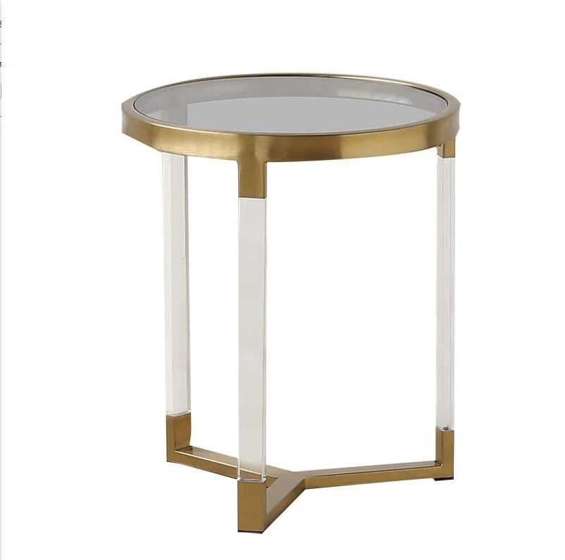 2pcs PACK Round Coffee Table / 57cm +50cm High / Gold, Clear Acrylic and Glass Coffee Table