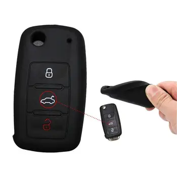 

Silicone Key Cover Jacket Folding Key Cover For VW Skoda 3 Buttons Key Case