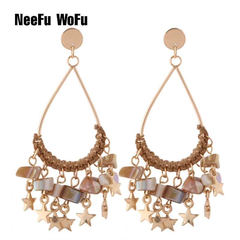 

NeeFuWoFu charm Earring danger manual earrings coral shell earring Grape string Fashion Big Ear Drops Copper Charm Earrings