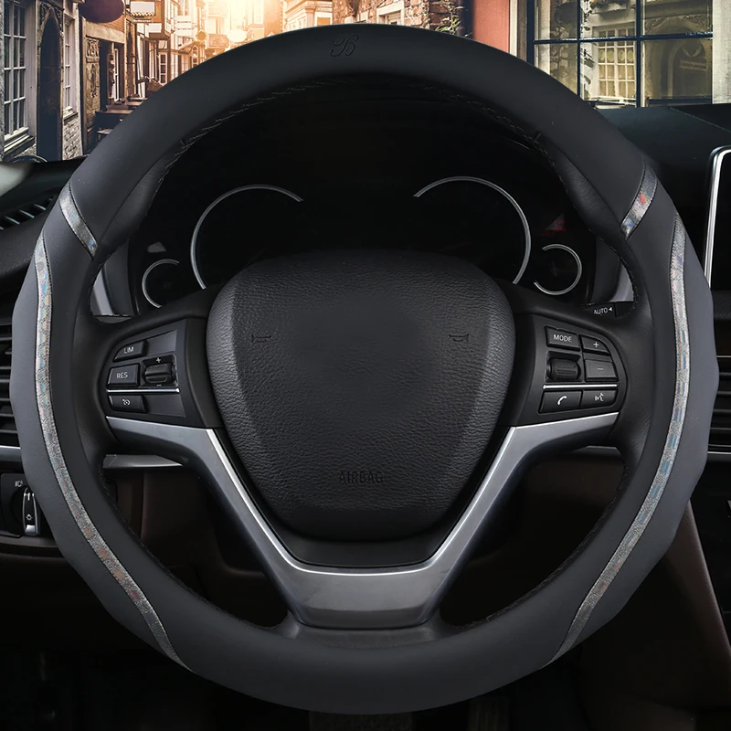 KKYSYELVA Car Sport Steering Wheel Cover Leather Auto Steering Covers Universal 38CM wheel covers Car Inter Accessories KKYSYELVA Car Sport Steering Wheel Cover Leather Auto Steering Covers Universal 38CM wheel covers Car Inter Accessories