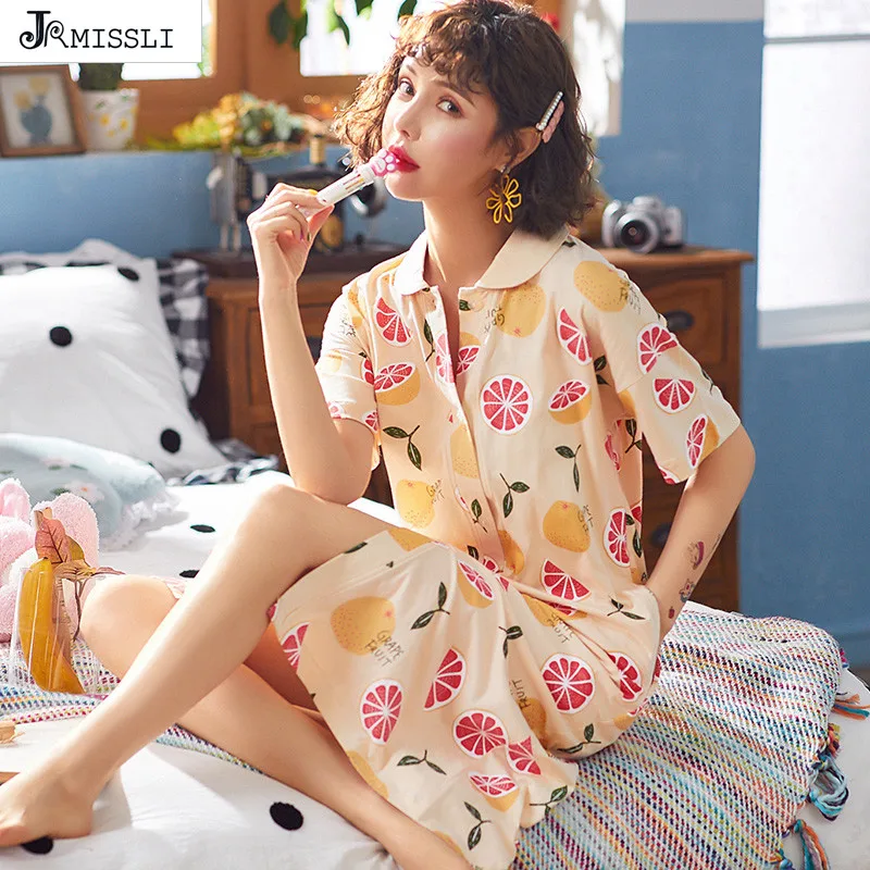

JRMISSLI New Summer Sexy Short-Sleeve Dress Night Lemon Loose Nightdress Home Service Long Shirt Sleepdress