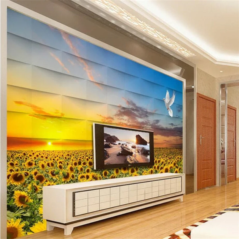 Beibehang Custom 3d Wallpaper Aesthetic 3d 3d Sunflower Rainbow Tv Background Living Room Wall Painting Decorative Aliexpress