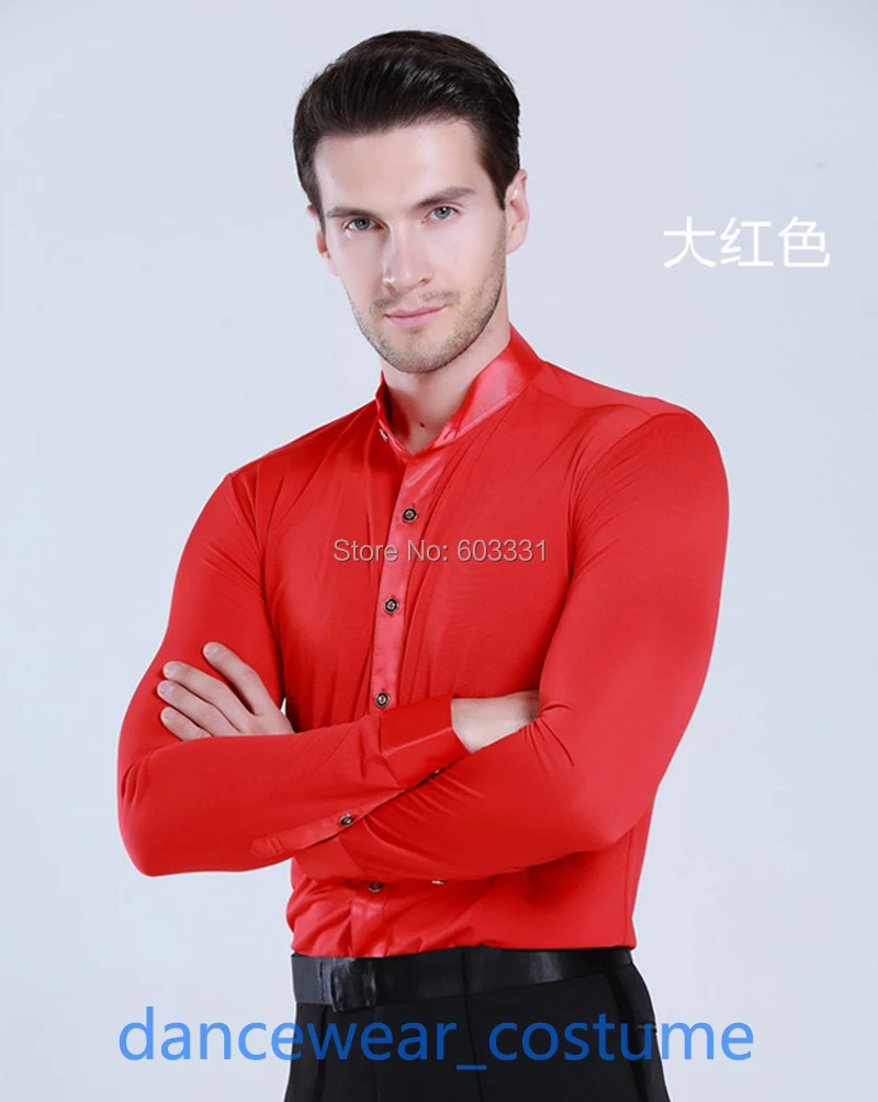 Men Party Ballroom Latin Tango Dress Shirt Rhythm Competition Practice Dance Top