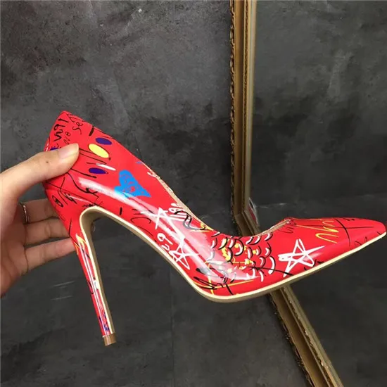 New Graffiti Style Design Shoes Woman Stiletto High Heels Women Pumps Mixed Color Print FashionWomen Wedding Shoes Zapatos Mujer (3)