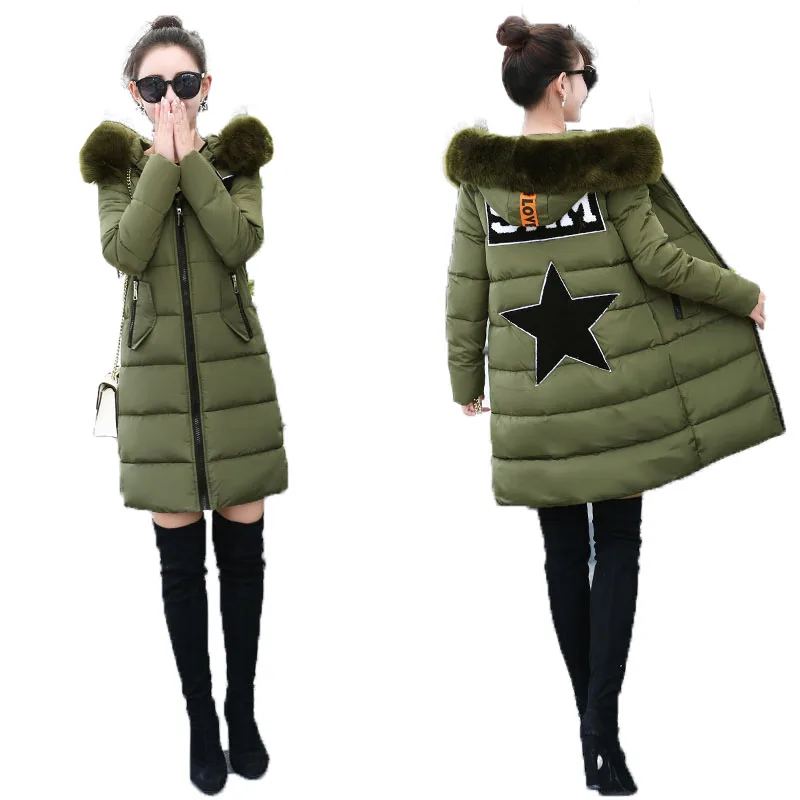 

2017 Autumn Winter Jacket Women Parkas for Coat Fashion Female Down Jacket With a Hood Large Faux Fur Collar Coat Long Outwear