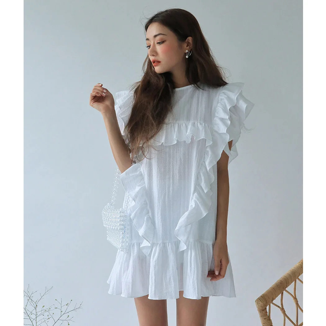 Южнокорейское платье в горошек Stylenanda с оборками и иерархической оборкой|Платья| |