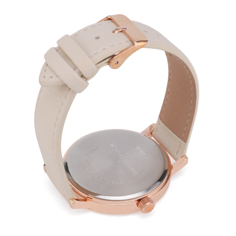 big dial watch unisex cream dial color PU leather strap rose gold color watch stainless steel back japan movement big dial watch unisex cream dial color PU leather strap rose gold color watch stainless steel back japan movement