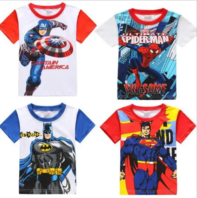 Летняя футболка "Марвел" детская одежда для мальчиков «мстители» для мальчиков, футболка; одежда Капитан Америка «Бэтмен», «Супермен», «Человек-паук» футболка Костюмы