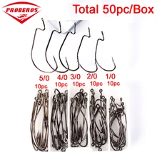 100pcs/bag Fishing Hooks Worm Jig Big Hook Black Lure Fishhooks Size 1/0#-5/0# Wide Abdominal Crank Hook with Plastic Box Barbed