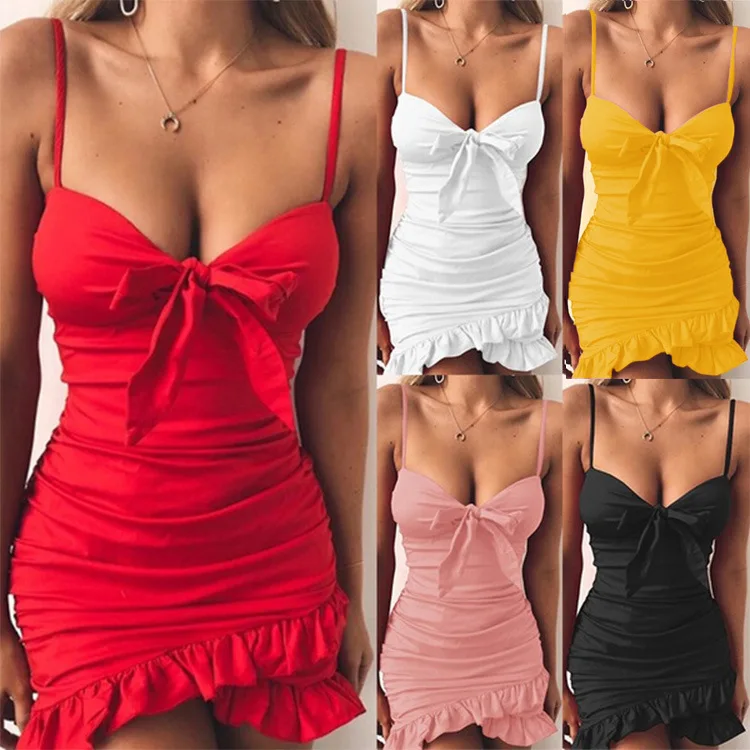 

women spaghetti strap sleeveless backless red pink white black gold sexy beach dresses woman party night short mini dress 2019