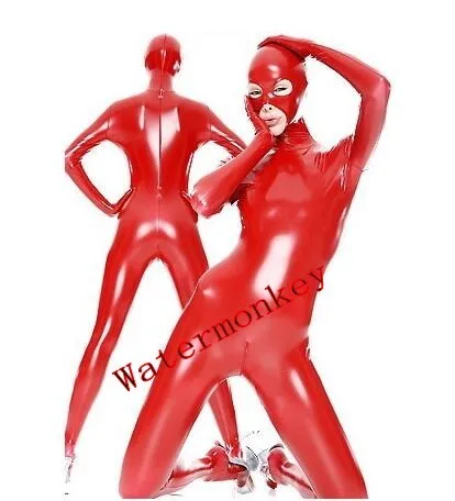 

2018 New style Adult Sexy Women Full Body Red Shiny PVC Faux Leather Suit Open Eyes And Mouth Fancy Dress Zentai Suit