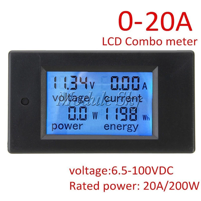

DC 100V 20A Digital Current Power Energy Watt Volt Amps Meter Large Blue LCD Screen DC Voltmeter Ammeter