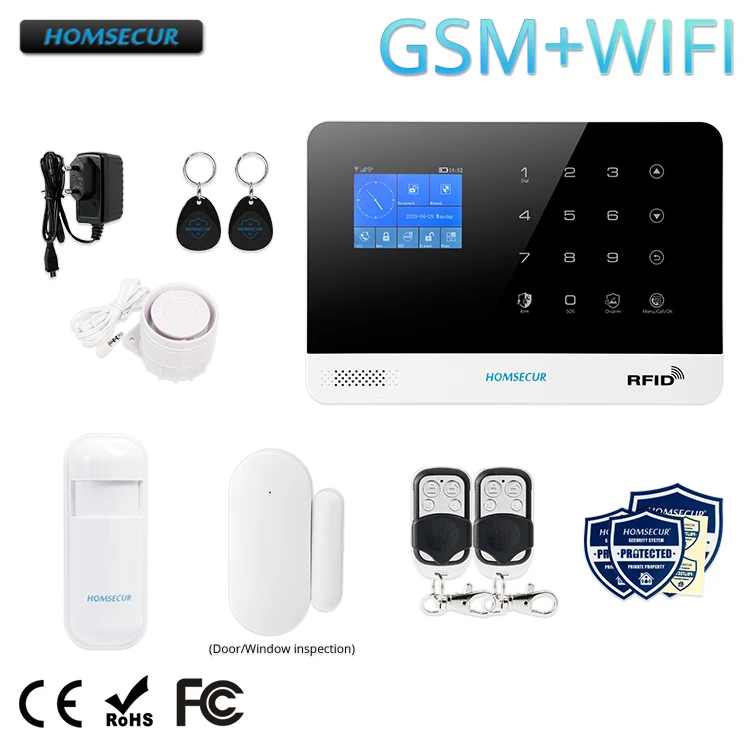 

HOMSECUR Wireless LCD 2G WIFI SMS Autodial Home Alarm System LA02+Door Inspection+Touch Keypad,Multi Languages Menu Switchable