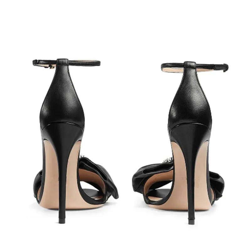 As Peep Stiletto Souliers Talons Toe noeud 2019 Élégant Designers Diamants Dames Arc Boucle Femmes Chaussures Marque Sandales Hauts Anneau Cheville Picture À OqCRA
