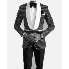 HB079 новое поступление Мужские костюмы жениха с белым отворотом смокинги для жениха в черный горошек для шафера костюм пиджак для жениха+ брюки