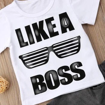 2PCS Toddler Kids Boy Clothes Summer Short Sleeve Cotton T-shirt Tops+Denim Shorts Jean Outfit Kids Clothing Set 1-6Y 3