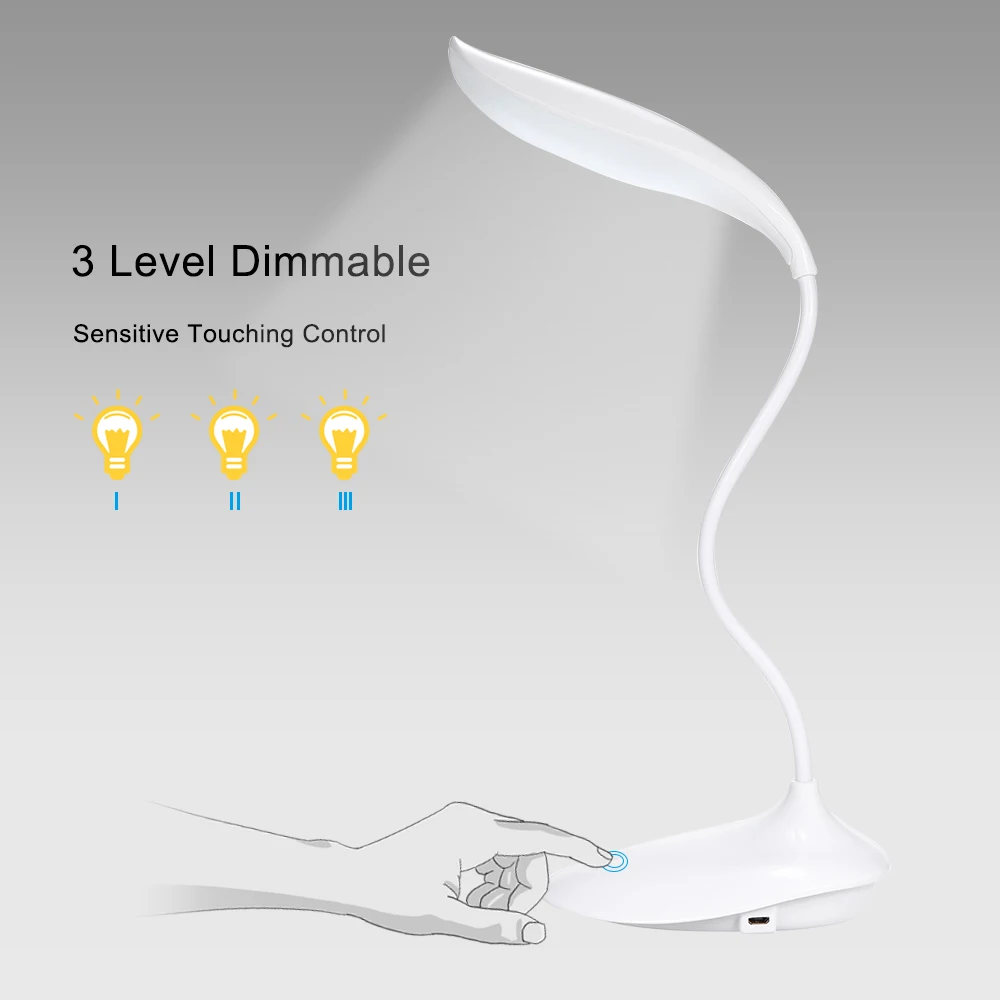 USB 1,5 W светодиодный стол ночника Touch на/выключения Клип Настольная лампа защиты глаз настольная свет диммер Перезаряжаемые USB светодиодный