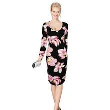 Adogirl/ г. весенне-осенние повседневные платья до колена с круглым вырезом и цветочным принтом; модные офисные платья для работы; Vestidos
