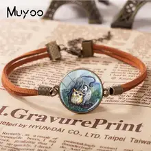 Новые Прекрасные Сова кожа браслет со стеклянным кабошоном фото браслеты Искусство ручной работы ювелирные изделия