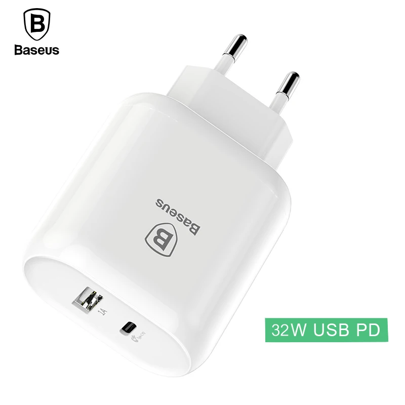 Koop Baseus Type C PD Snel Opladen USB Lader 32 w EU Plug Adapter Universele 5 v 3A Reizen PD snel Opladen Voor iPhone Samsung Xiaomi