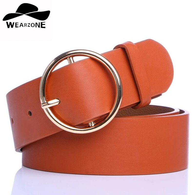 

WEARZONE fashion women's belt elastic waistband gold circle buckle PU small belts red thin cummerbund woman belt strap