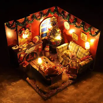 

DIY Wooden Miniature DollHouse Christmas Furniture Toy Miniatura Puzzle Model Handmade Dollhouse Birthday Gift For Kids