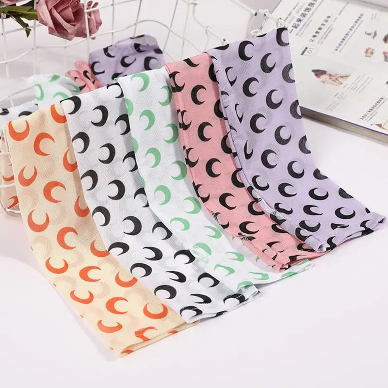 Korean Sweet Candy Color Crescent Moon Print Arm Sleeves Cover Women Girls Summer Outdoor Cycling Cooling Sun Protection Gloves