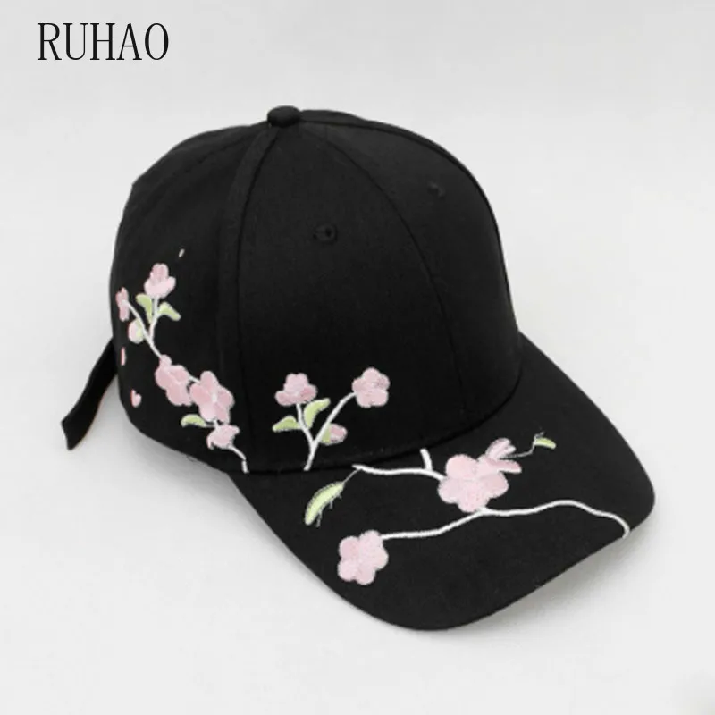 RUHAO Новая бейсбольная Кепка с вышивкой сливы Мужская Женская бейсболка с регулируемой защелкой s модная мужская шляпа Bone Garros
