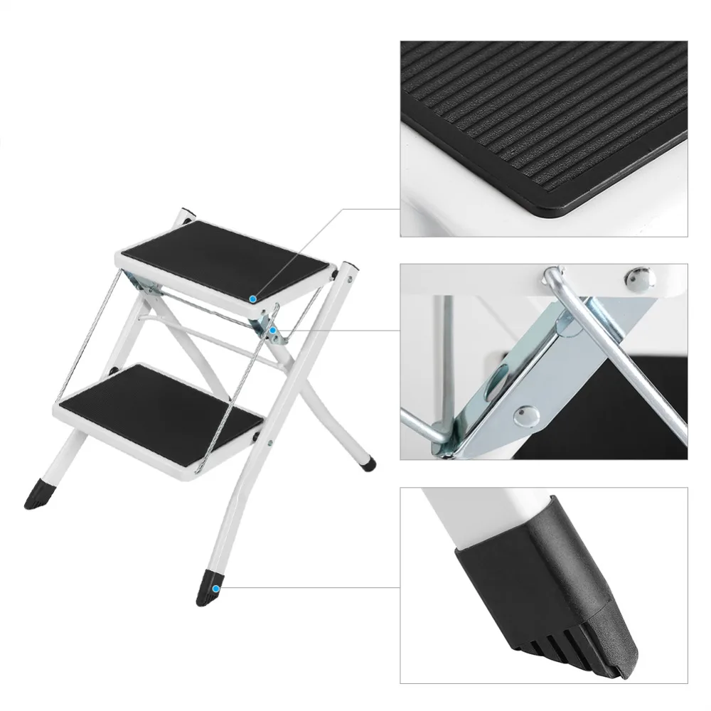 

Portable Anti- Slip Folding Ladder 2 Tread Safety Step Ladder Folding Step Stools With Tool Tray Multifunctional Folding Ladder