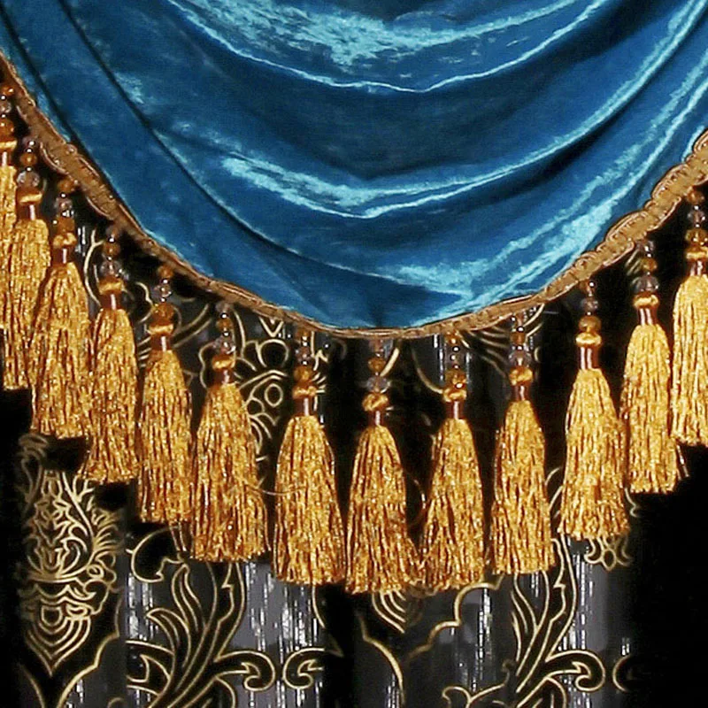 - window romantic valance beaded curtain for living room gold blue curtains Blue velvet curtains valance curtain for living room