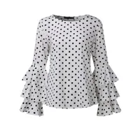 Polka Dot Retro Summer Blouse Womens Ruffles Long Sleeve Casual Chiffon Shirts Tops 1