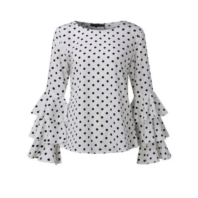 Polka Dot Retro Summer Blouse Womens Ruffles Long Sleeve Casual Chiffon Shirts Ladies Tops Plus Size Clothing 4XL 5XL Blusas 6