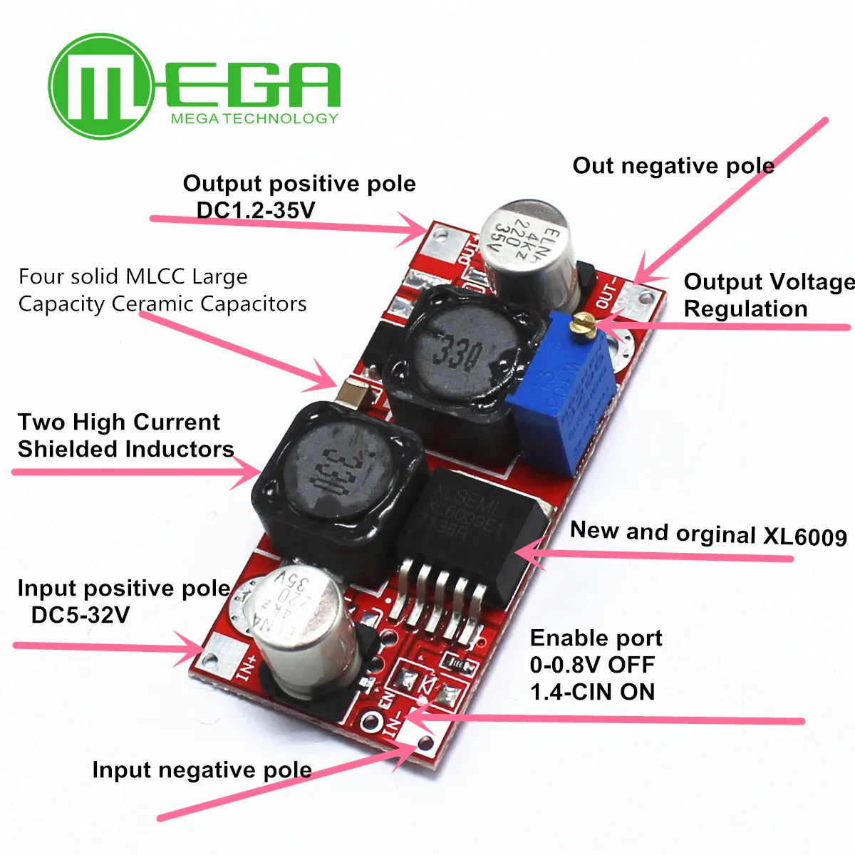 5 Pack Boost Converter Module XL6009 DC to DC 3.0-30 V to 5-35 V Output Voltage Adjustable Step-up Circuit Board 5 Pack 